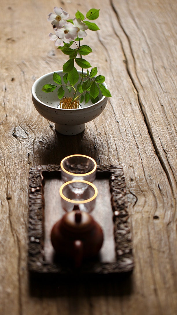 Handmade Ikebana Vase / Japanese Ikebana Floral Arrangement / Kungfu Tea Table Decor Vase /Japanese Chado / Round Flower Frog Included