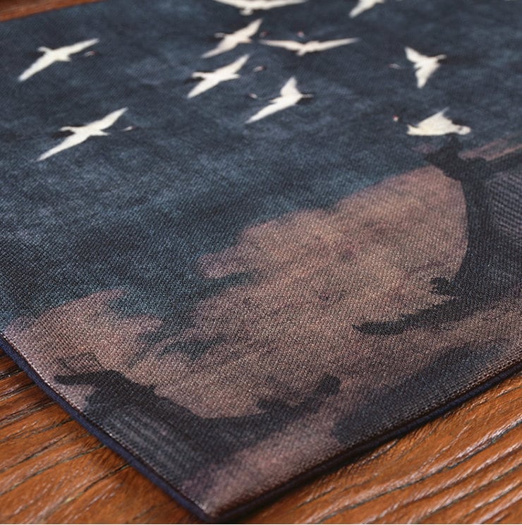Lucky Cranes Table Runner for Gongfu Tea Ceremony, Kungfu Tea Table Mat, Zen Style Tea Cloth, Kungfu Tea Accessories