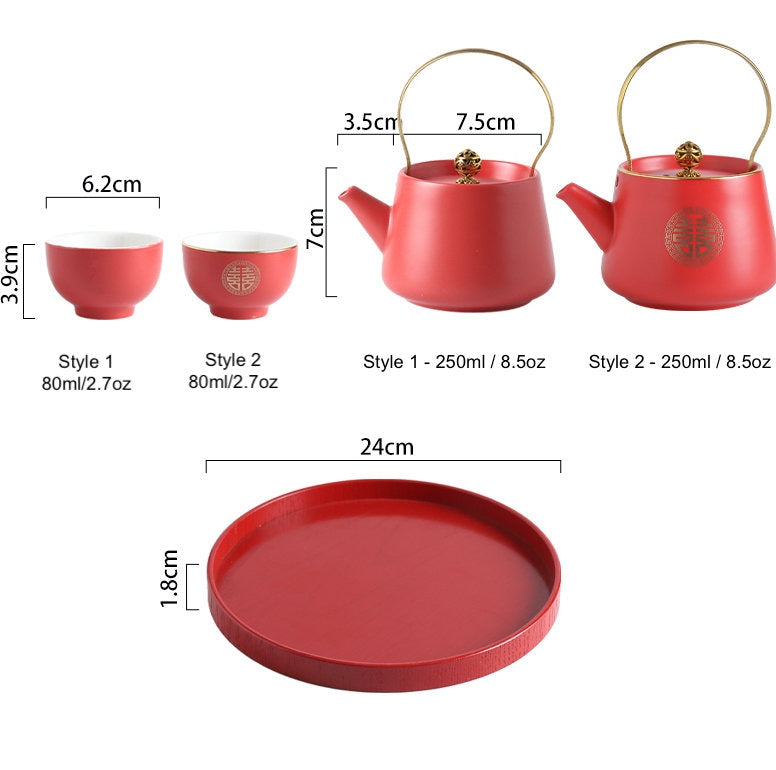 Wedding Tea Ceremony Set, Chinese Wedding Tea Set, Double Happiness Wedding tea set- 1 Teapot 4 Cups and 1 Tray, Wedding Gift