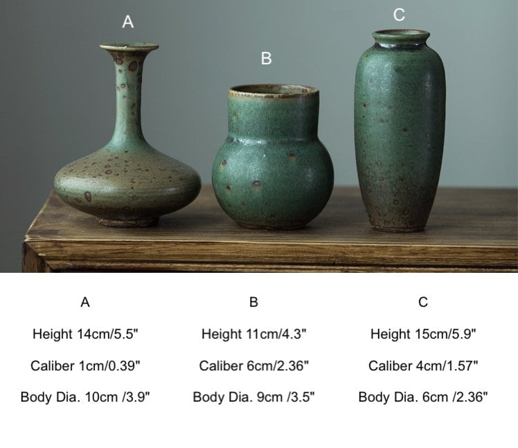 Retro Dark Green Ceramic Vase For Flowers, Hand Thrown Flower Vase, Ceramic Small Vase for Kungfu Tea Table Decor, Home Decor Vase