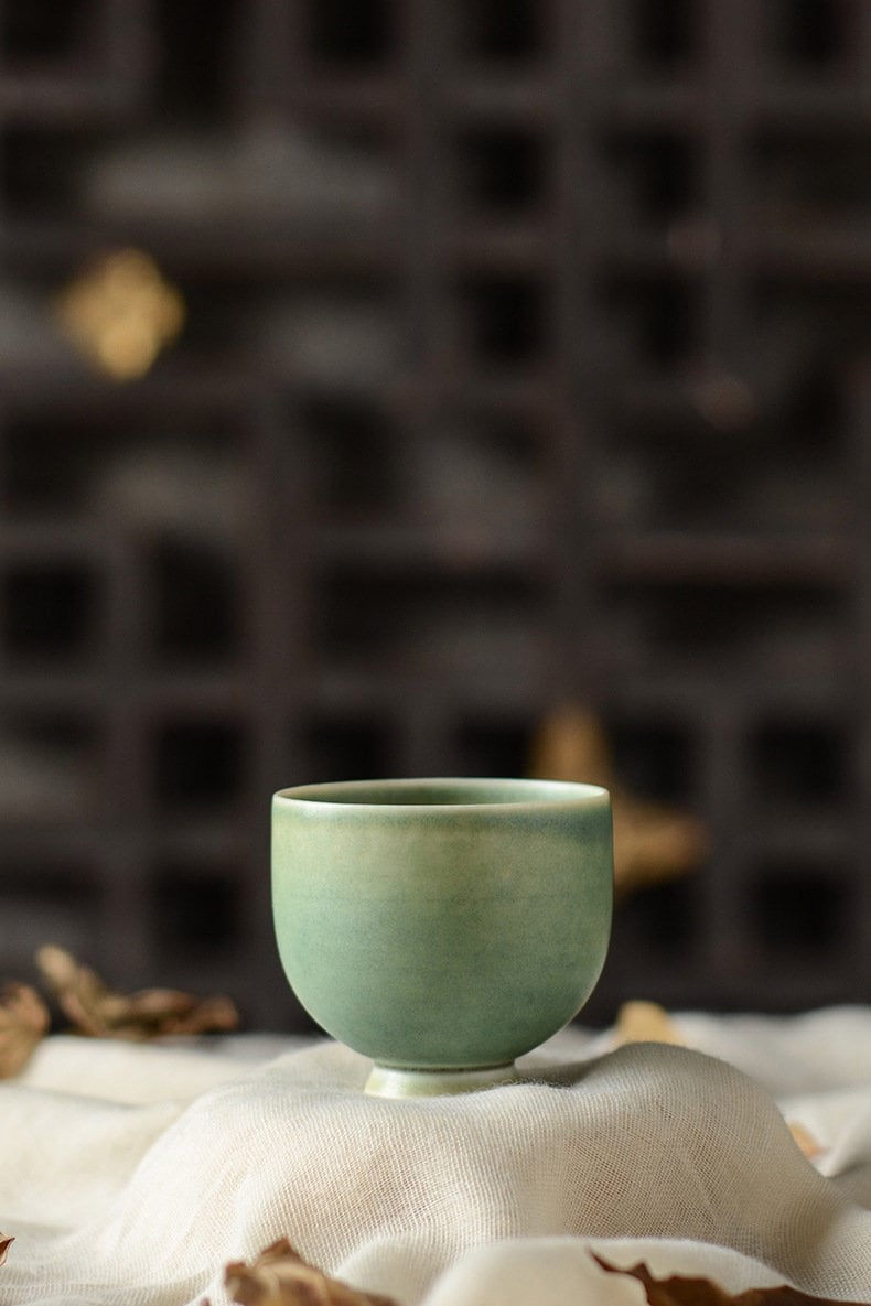 Handmade Banana Leaf Green Glaze Gaiwan Tea Set, Jingdezhen Gongfu Tea Set - 1 Gaiwan, 1 Fairness Cup and 4 Cups, Kungfu Tea Lovers Choice