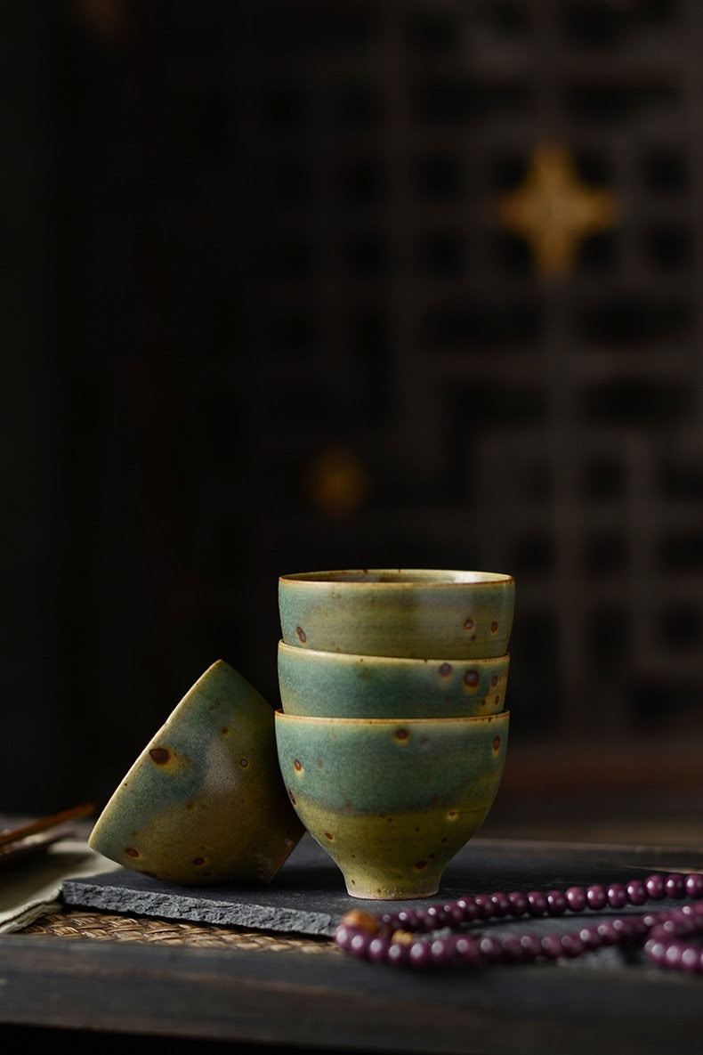 Hand Thrown Banana Leaf Green Glaze Kungfu Tea Set, Jingdezhen Gongfu Tea Set - 1 Teapot, 1 Fairness Cup and 4 Cups, Tea Lovers Gift