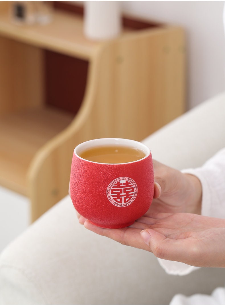 Chinese Wedding Tea Set, Double Happiness Wedding Tea Ceremony Set, Oriental Wedding Tea Set - 1 Teapot, 6 Cups and 1 Tray in Gift Box