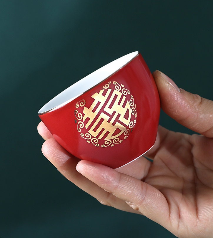 Wedding Tea Ceremony Set, Double Happiness Wedding Teapot Set, Chinese Teapot Set with 1 Teapot, 6 Cups and 1 Tray, Wedding Tea Cups