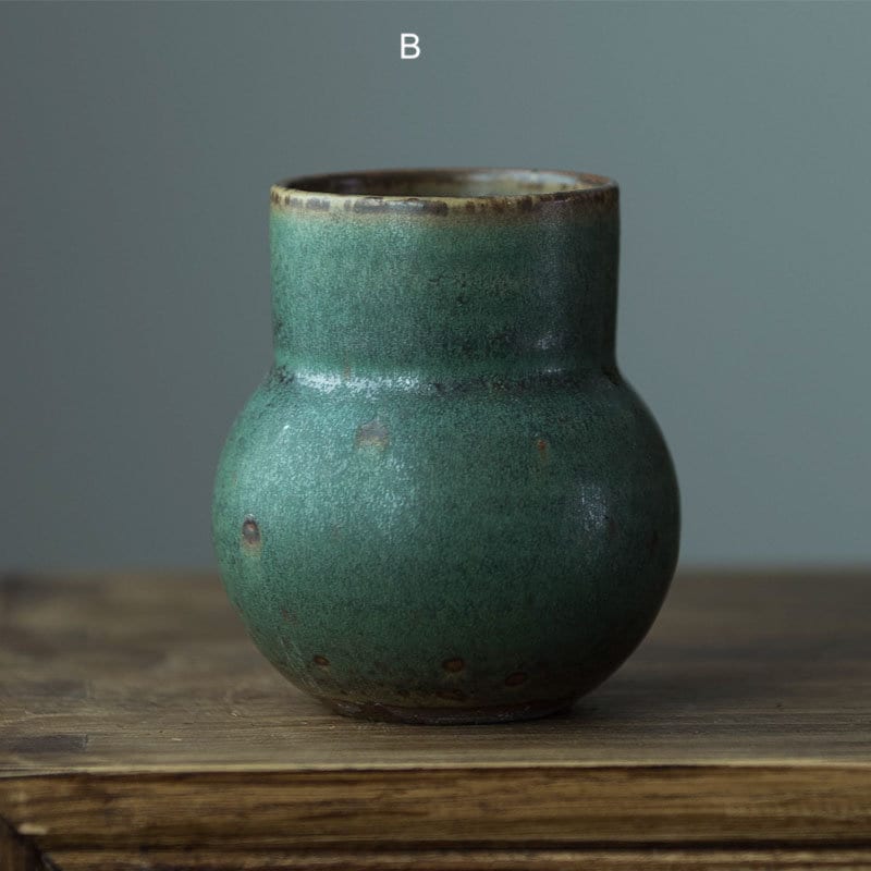 Retro Dark Green Ceramic Vase For Flowers, Hand Thrown Flower Vase, Ceramic Small Vase for Kungfu Tea Table Decor, Home Decor Vase