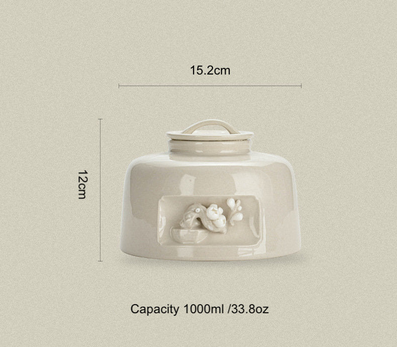 Large Size Ceramic Canister 1000ml/33.8oz, Wood Ash Glaze Sealed Tea Jar for Loose Leaf Tea, Tea Container | Tea Caddy, Gift to Tea Lovers