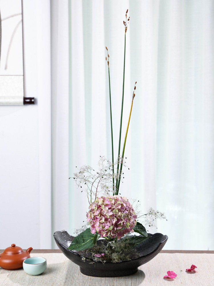 Large Ceramic Ikebana/ Willow Leaf Style Ikebana Container / Japanese Floral Arrangement Bowl / Housewarming gift, flower frog Included