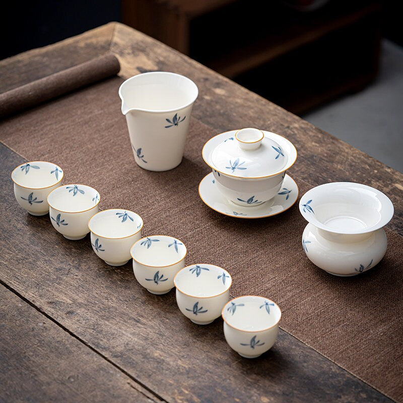 Ceramic Kungfu Tea Strainer with Hand Painted Orchid, Porcelain Kungfu Tea Strainer Set, Gongfu Tea Ceremony Accessories