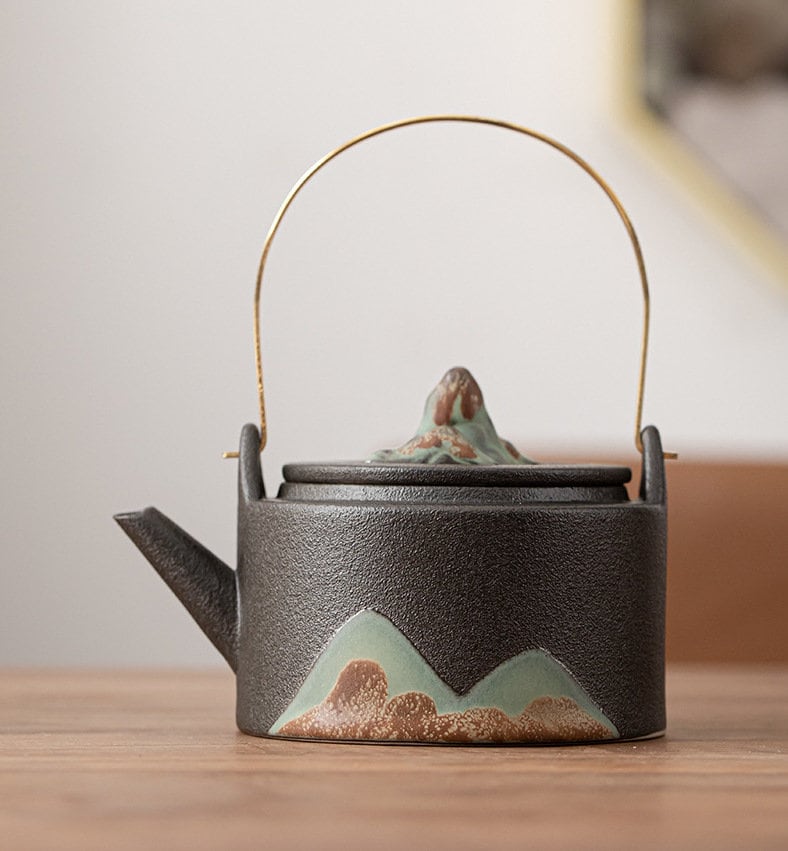 Japanese Zen Style Kung Fu Tea Set, Black Ceramic Gong Fu Tea Set, Teapot set with Teapot, Cups, Tray and Tea Jar, Gift For Tea Lovers