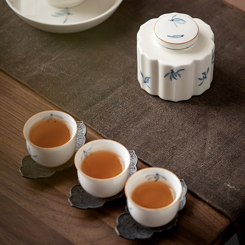 Hand Painted Orchid Ceramic Canister | Canister Set | Sealed Small Tea Jars | Tea Containers | Tea Caddy | Tea Tin, 3 Style, Tea Lovers Gift