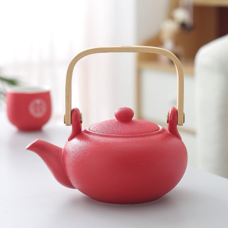 Chinese Wedding Tea Set, Double Happiness Wedding Tea Ceremony Set, Oriental Wedding Tea Set - 1 Teapot, 6 Cups and 1 Tray in Gift Box