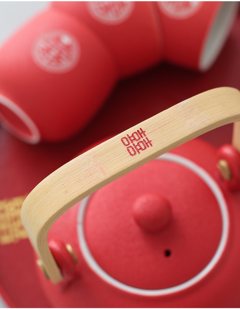 Chinese Wedding Tea Set, Double Happiness Wedding Tea Ceremony Set, Oriental Wedding Tea Set - 1 Teapot, 6 Cups and 1 Tray in Gift Box