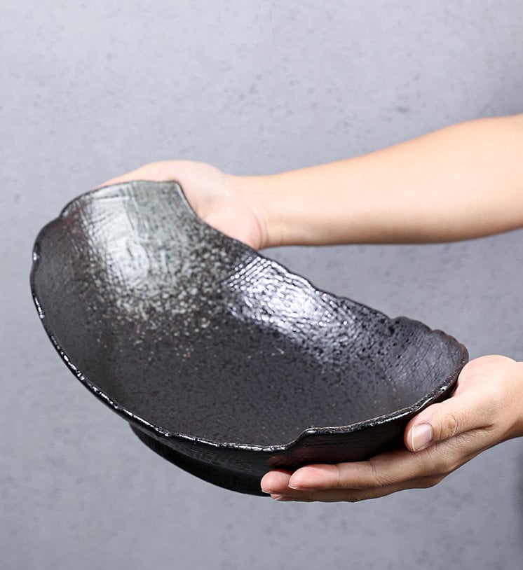 Large Ceramic Ikebana/ Willow Leaf Style Ikebana Container / Japanese Floral Arrangement Bowl / Housewarming gift, flower frog Included