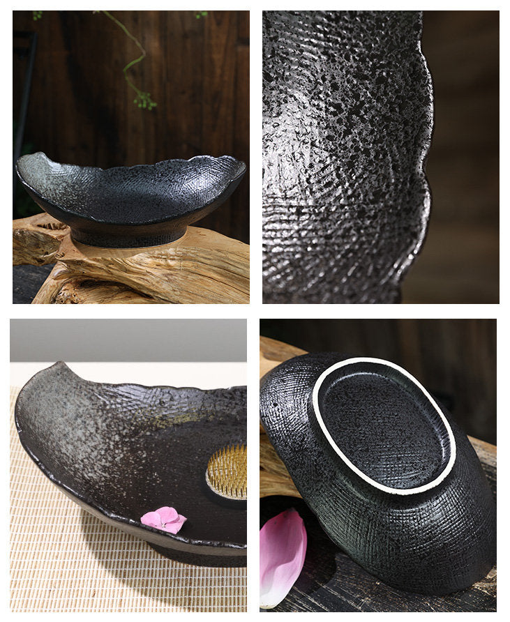 Large Ceramic Ikebana/ Willow Leaf Style Ikebana Container / Japanese Floral Arrangement Bowl / Housewarming gift, flower frog Included