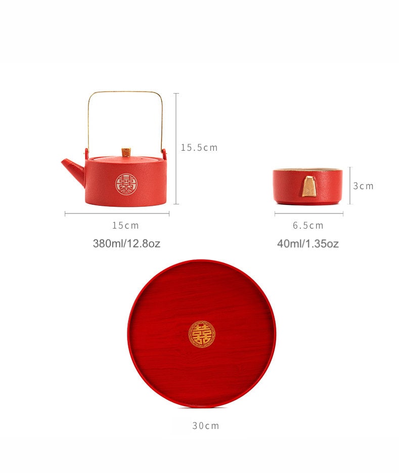 Chinese Wedding Tea Set, Double Happiness tea ceremony set, wedding tea ceremony set with Teapot, 6/10 Cups and Tea Tray, Wedding Gift