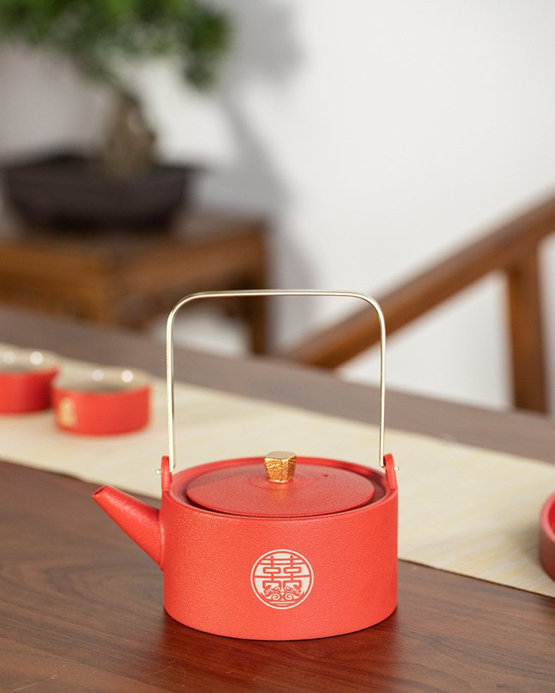 Chinese Wedding Tea Set, Double Happiness tea ceremony set, wedding tea ceremony set with Teapot, 6/10 Cups and Tea Tray, Wedding Gift