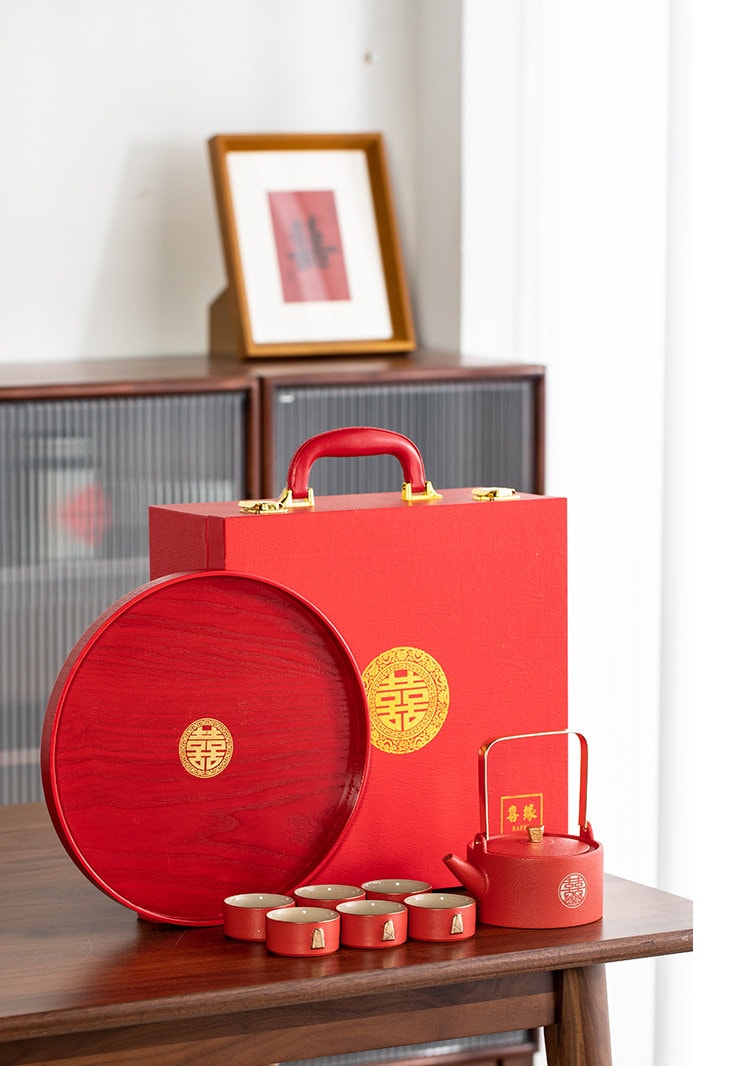 Chinese Wedding Tea Set, Double Happiness tea ceremony set, wedding tea ceremony set with Teapot, 6/10 Cups and Tea Tray, Wedding Gift