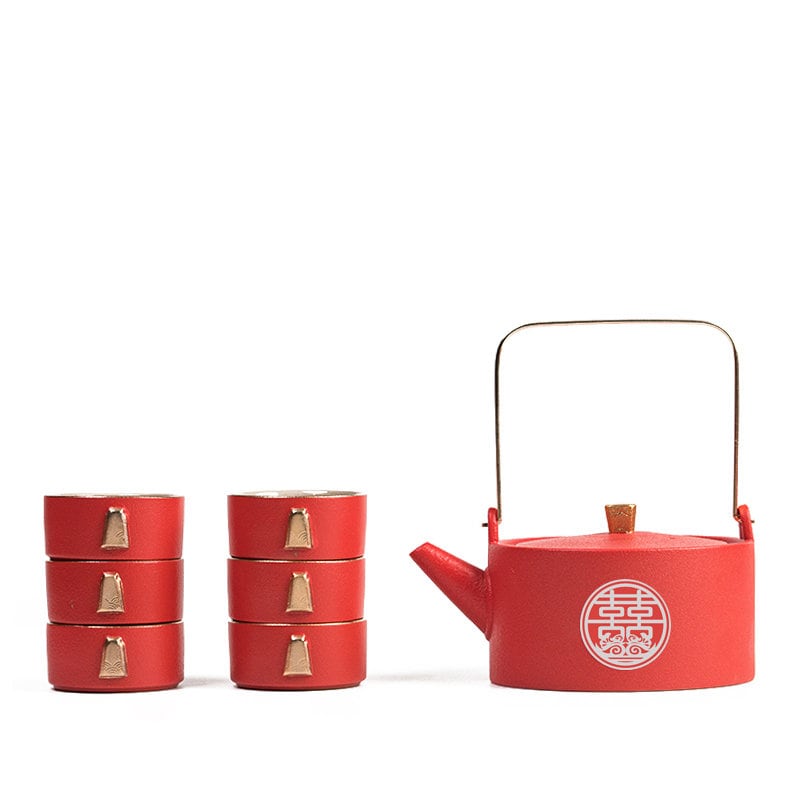 Chinese Wedding Tea Set, Double Happiness tea ceremony set, wedding tea ceremony set with Teapot, 6/10 Cups and Tea Tray, Wedding Gift