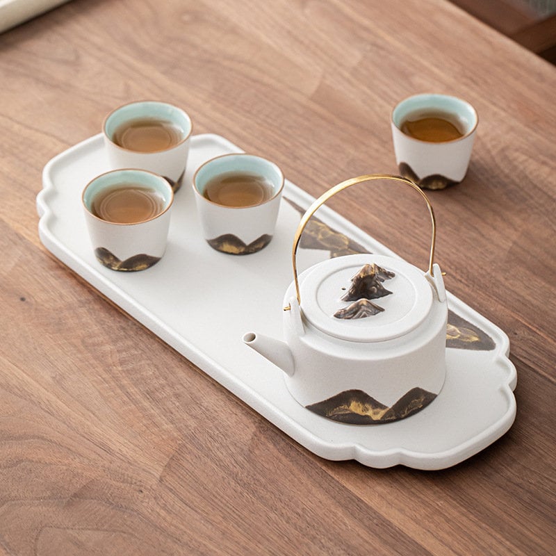 Japanese Zen Style Kung Fu Tea Set, Black Ceramic Gong Fu Tea Set, Teapot set with Teapot, Cups, Tray and Tea Jar, Gift For Tea Lovers