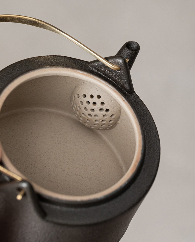 Japanese Zen Style Kung Fu Tea Set, Black Ceramic Gong Fu Tea Set, Teapot set with Teapot, Cups, Tray and Tea Jar, Gift For Tea Lovers