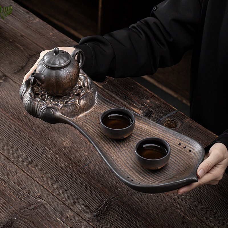 Zen Style Ceramic Tea Tray for Kung Fu Tea / Creative Chinese Table Tray / Gongfu Tea Serving Tray - 2 Colors / Kungfu Lover Gift