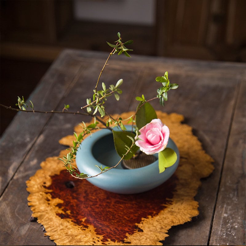 Turquoise Ikebana Vase - Round Bowl / Handmade Ikebana Container / Ikebana Bowl / Japanese Floral Arrangement / Chado Tea Table Decor