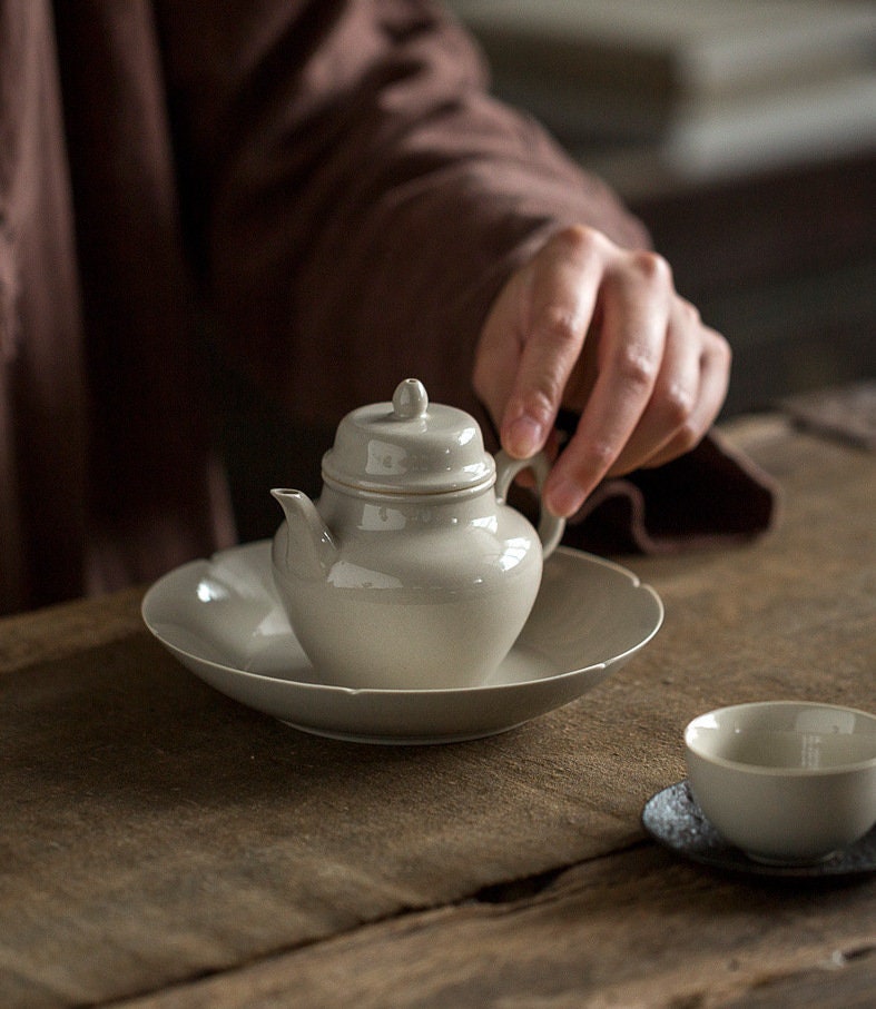 Wood Ash Glaze White Gray Gongfu Teapot, Handmade Porcelain Teapot - 2 Styles, Chinese small kungfu teapot