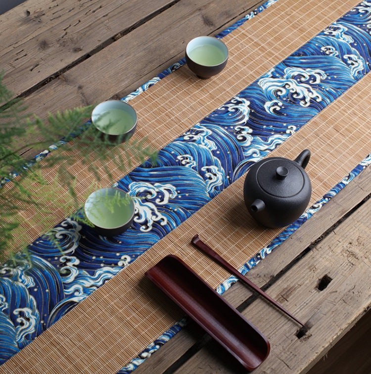 Oriental Style Bamboo Tea Table Runner, 100% Natural Bamboo Table Mat, Kungfu Tea Accessories, 3 Design Multiple Lengths