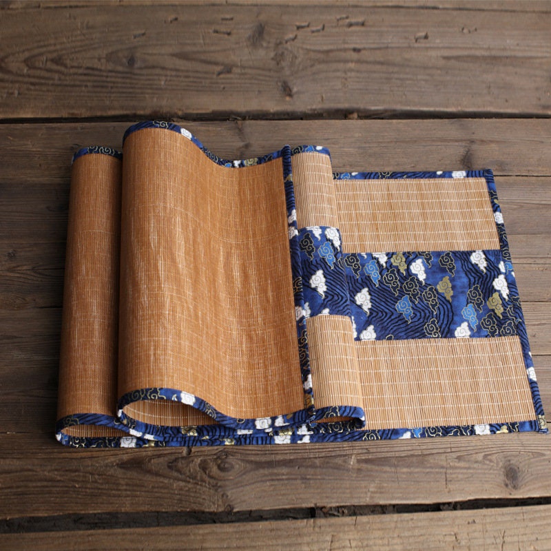 Oriental Style Bamboo Tea Table Runner, 100% Natural Bamboo Table Mat, Kungfu Tea Accessories, 3 Design Multiple Lengths
