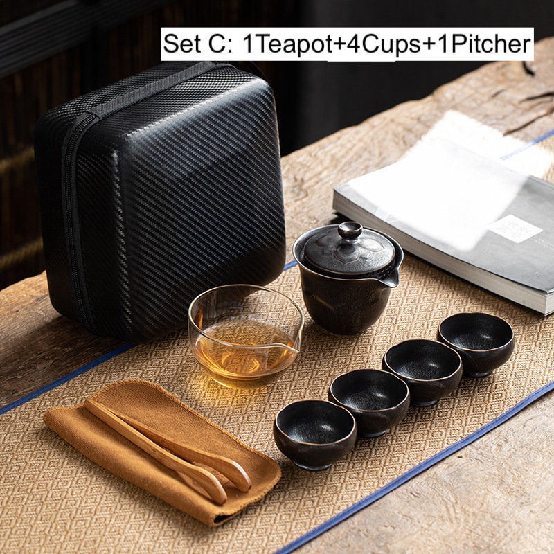 Lotus Flower Travel Tea Set, Portable Ceramic Tea Set, Perfect Office Tea Set, Handmade, 3 colors, Tea Lover Gift