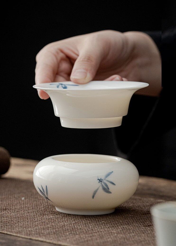 Ceramic Kungfu Tea Strainer with Hand Painted Orchid, Porcelain Kungfu Tea Strainer Set, Gongfu Tea Ceremony Accessories