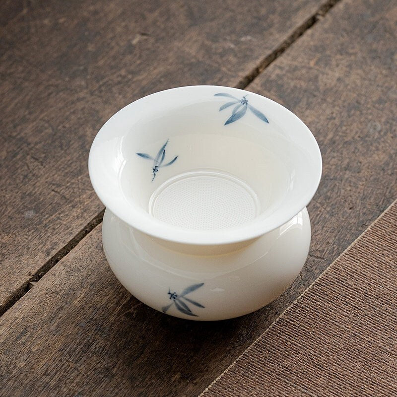 Ceramic Kungfu Tea Strainer with Hand Painted Orchid, Porcelain Kungfu Tea Strainer Set, Gongfu Tea Ceremony Accessories
