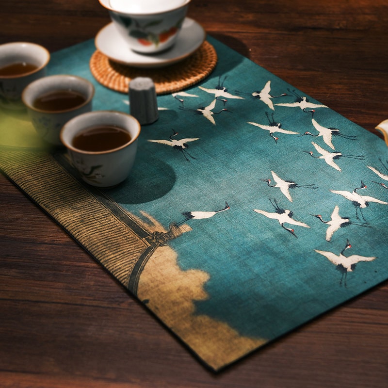 Fabric Tea Table Runner for Gongfu Tea Ceremony 30x50cm, Kungfu Tea Table Mat, Zen Style Oriental Style Tea Cloth, Kungfu Tea Accessories