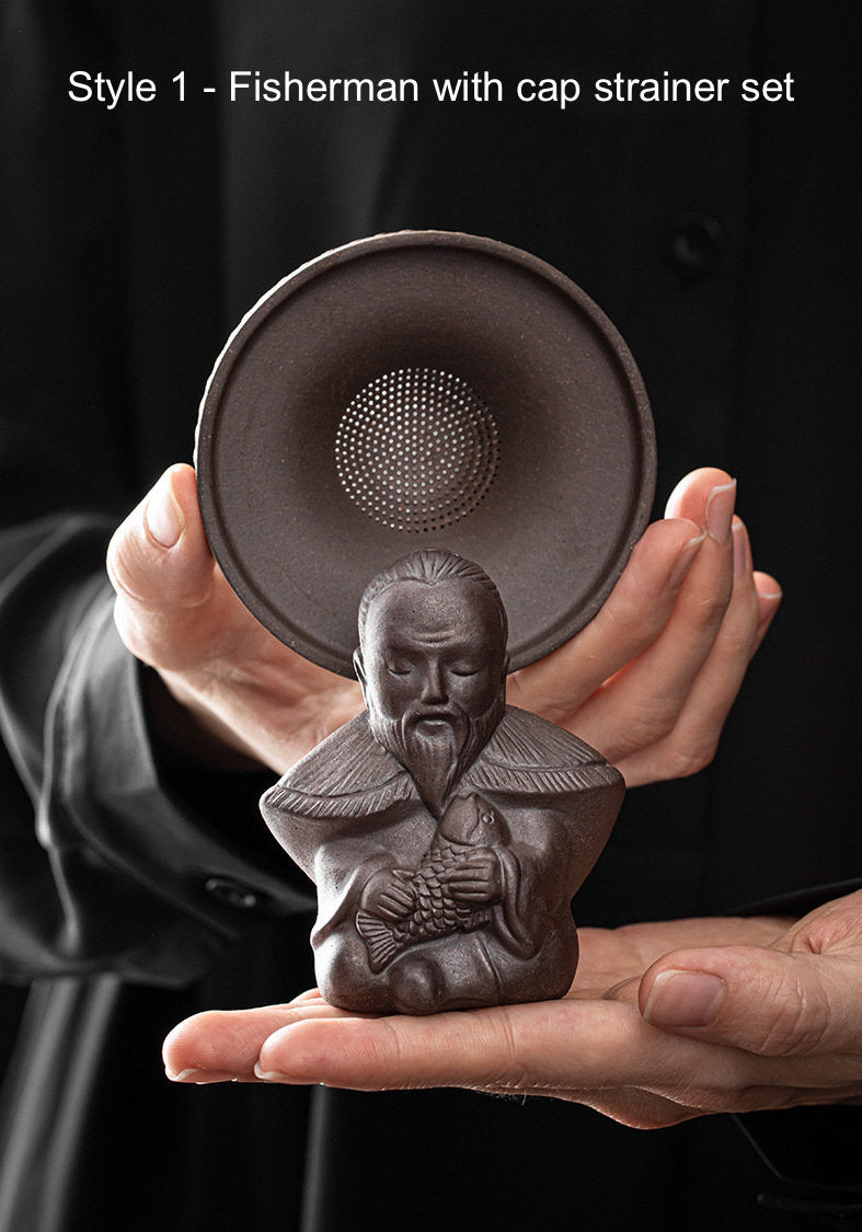 Fisherman Ceramic Tea Strainer For Kungfu Tea, 2 Styles, Tea Strainer Set, Gongfu Tea Ceremony Accessories