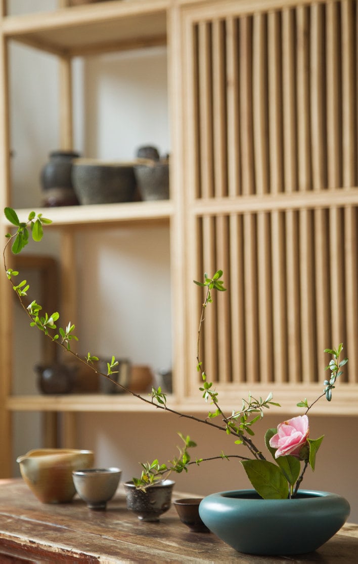 Turquoise Ikebana Vase - Round Bowl / Handmade Ikebana Container / Ikebana Bowl / Japanese Floral Arrangement / Chado Tea Table Decor