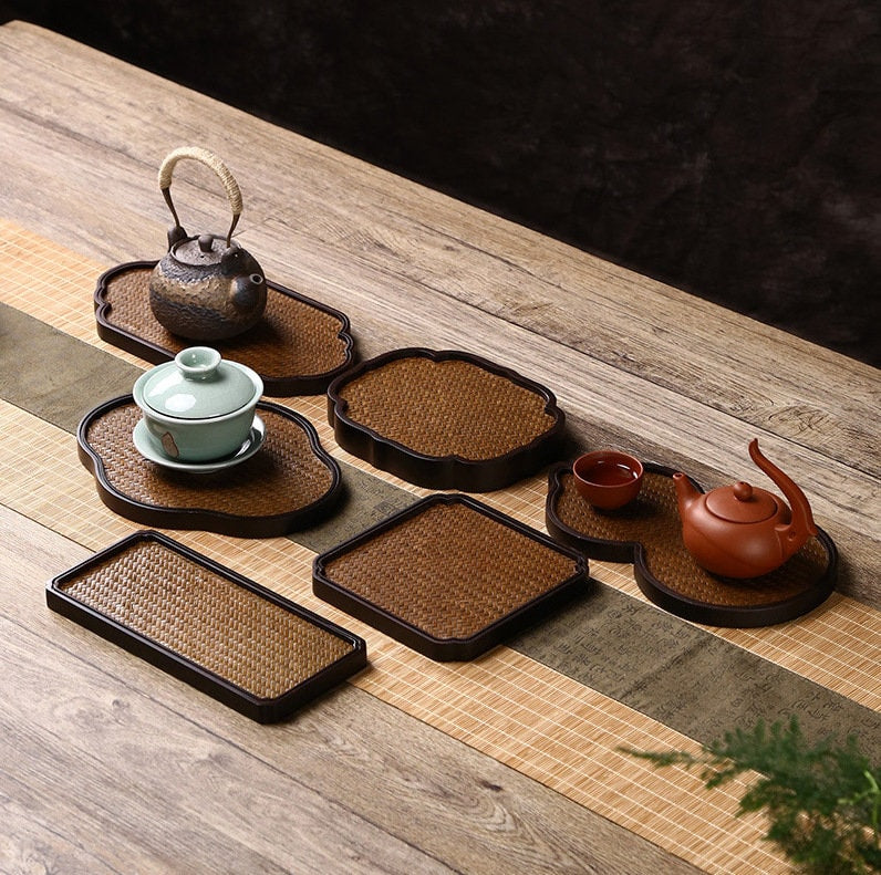 Bamboo Woven Tea Tray, Bamboo Tea Tray, Handmade Retro Style Serving Tray, Kungfu Tea Tray, Bamboo Serving Tray - 9 Styles