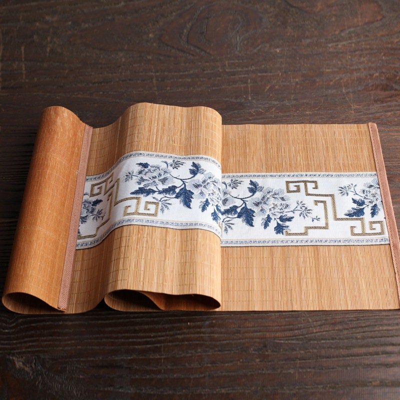 100% Natural Bamboo Table Runner, Oriental Style Bamboo Tea Table Mat, Kungfu Tea Accessories, 3 Design Multiple Lengths