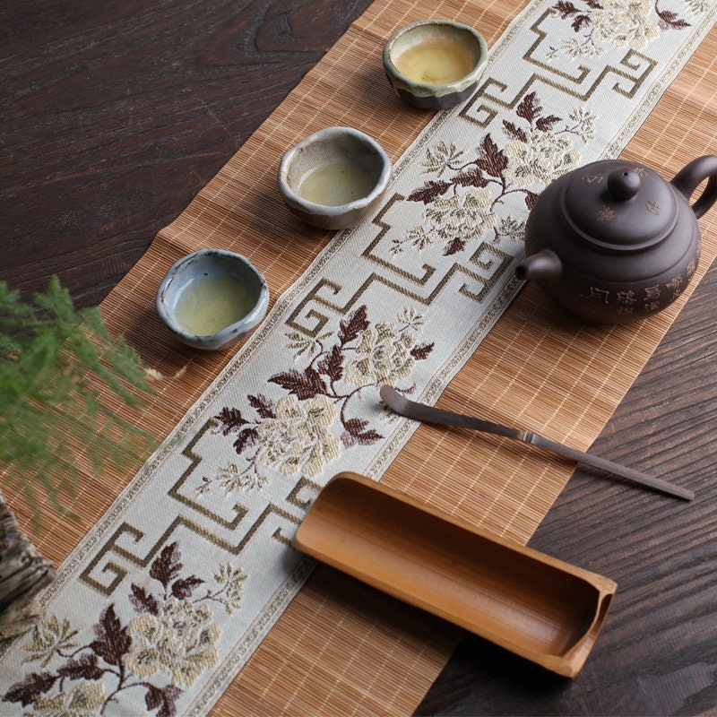 100% Natural Bamboo Table Runner, Oriental Style Bamboo Tea Table Mat, Kungfu Tea Accessories, 3 Design Multiple Lengths