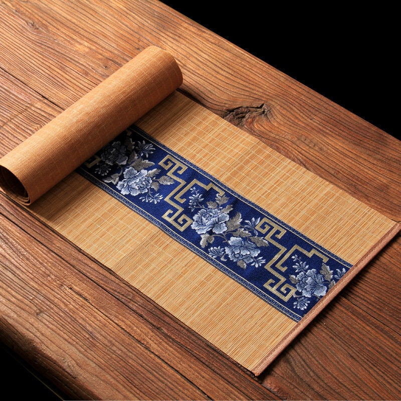 100% Natural Bamboo Table Runner, Oriental Style Bamboo Tea Table Mat, Kungfu Tea Accessories, 3 Design Multiple Lengths