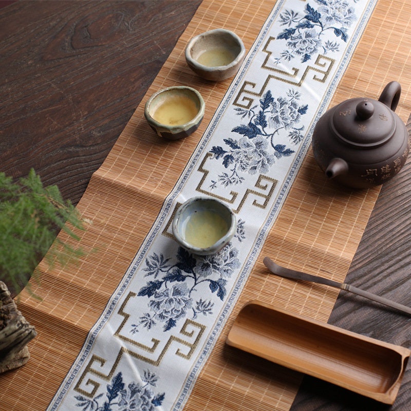 100% Natural Bamboo Table Runner, Oriental Style Bamboo Tea Table Mat, Kungfu Tea Accessories, 3 Design Multiple Lengths
