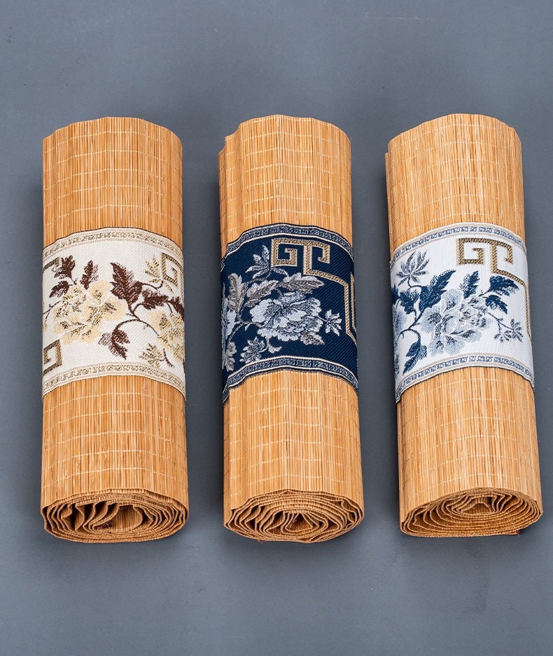 100% Natural Bamboo Table Runner, Oriental Style Bamboo Tea Table Mat, Kungfu Tea Accessories, 3 Design Multiple Lengths