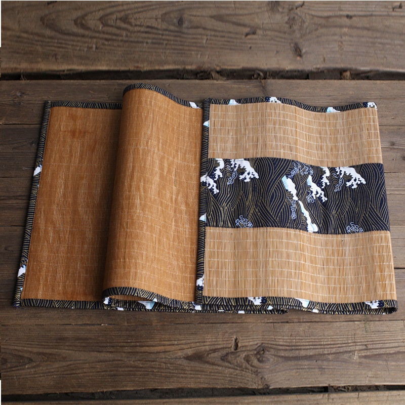 Oriental Style Bamboo Tea Table Runner, 100% Natural Bamboo Table Mat, Kungfu Tea Accessories, 3 Design Multiple Lengths