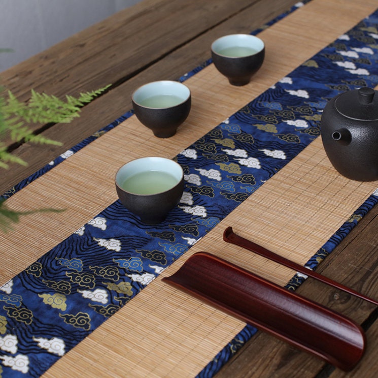 Oriental Style Bamboo Tea Table Runner, 100% Natural Bamboo Table Mat, Kungfu Tea Accessories, 3 Design Multiple Lengths