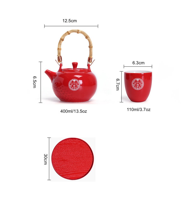 Chinese Wedding Tea Ceremony Set, Double Happiness Tea Set, Oriental Wedding Tea Set - 1 Teapot, 6 Cups and 1 Tray in Gift Box
