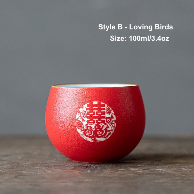 Oriental Wedding Tea Ceremony Cup, Double Happiness Wedding Tea Set, Red Ceramic Tea Cup, Red Cup Set in Gift Box