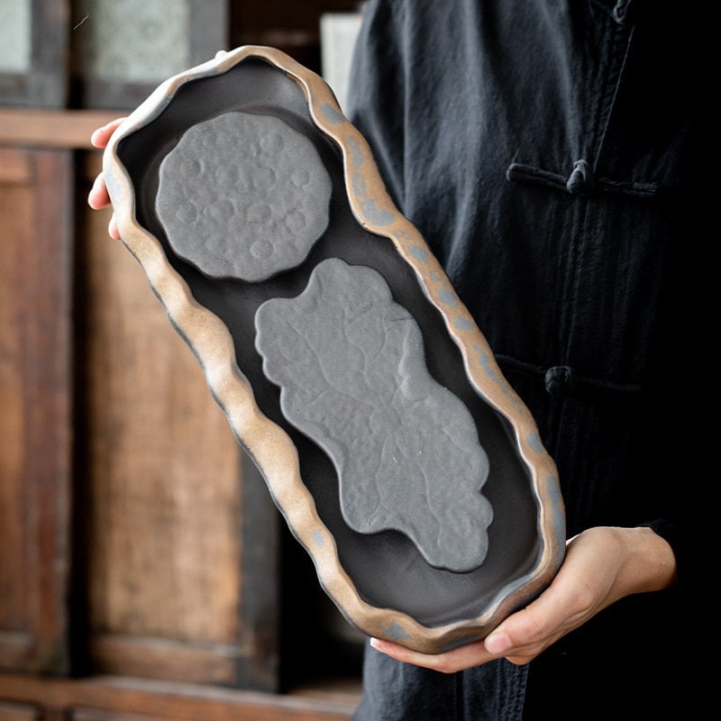 Lotus Pond Theme Chinese Gongfu Tea Set /Handmade Kung Fu Tea Set with Teapot, Cups & Tea Tray /Retro Style Tea Set / Unique Tea Set Gift