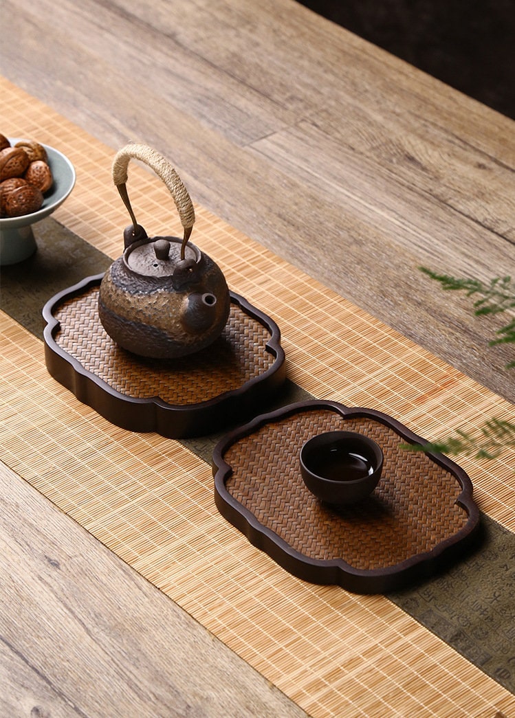 Bamboo Woven Tea Tray, Bamboo Tea Tray, Handmade Retro Style Serving Tray, Kungfu Tea Tray, Bamboo Serving Tray - 9 Styles