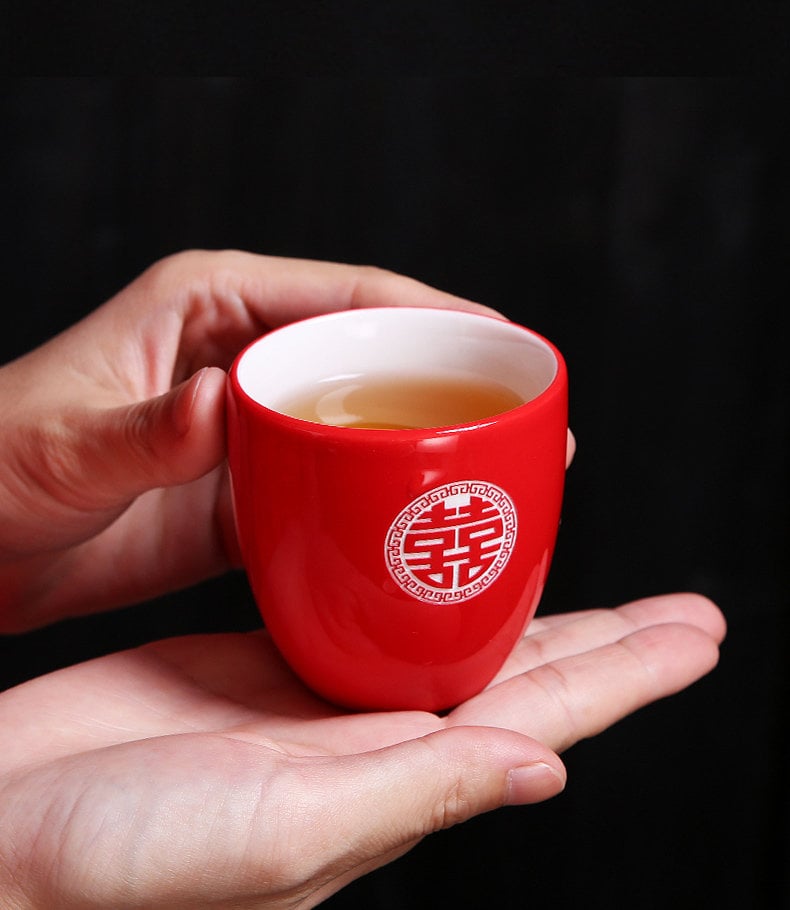 Chinese Wedding Tea Ceremony Set, Double Happiness Tea Set, Oriental Wedding Tea Set - 1 Teapot, 6 Cups and 1 Tray in Gift Box