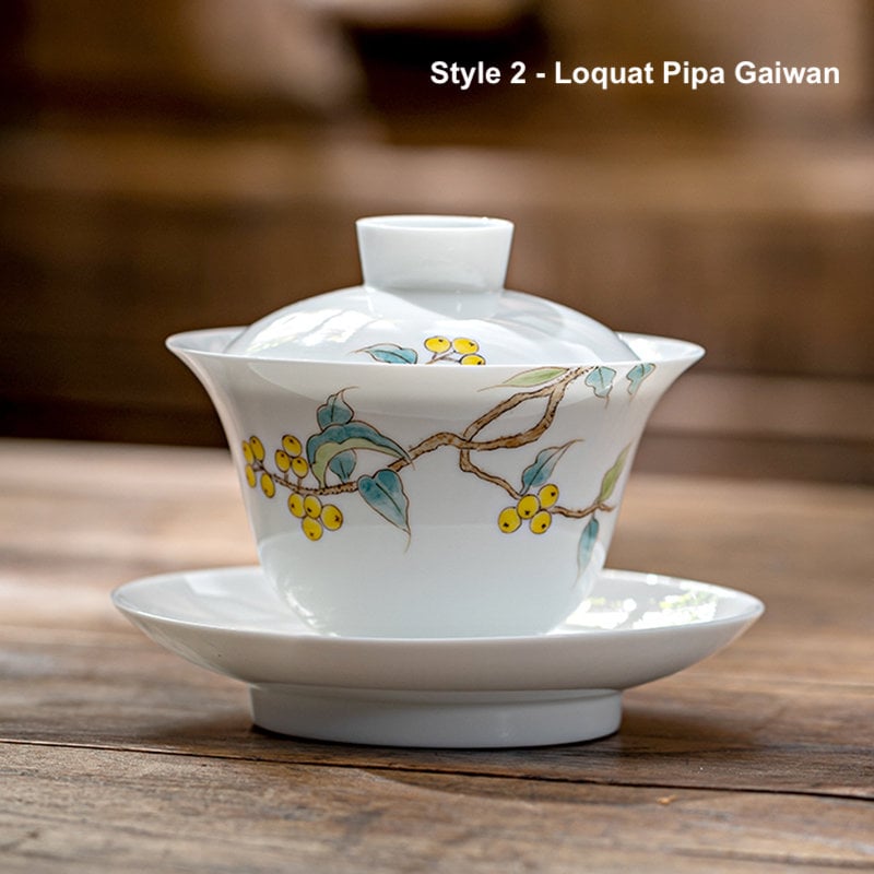 Hand Painted Gaiwan 5.2oz/155ml, Thin-walled White Porcelain Gaiwan, Handmade, Gaiwan Pu-Erh Tea, 5 Styles, Gift to Tea Lovers