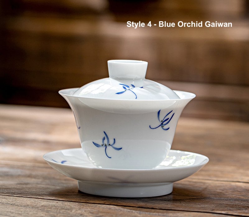 Hand Painted Gaiwan 5.2oz/155ml, Thin-walled White Porcelain Gaiwan, Handmade, Gaiwan Pu-Erh Tea, 5 Styles, Gift to Tea Lovers